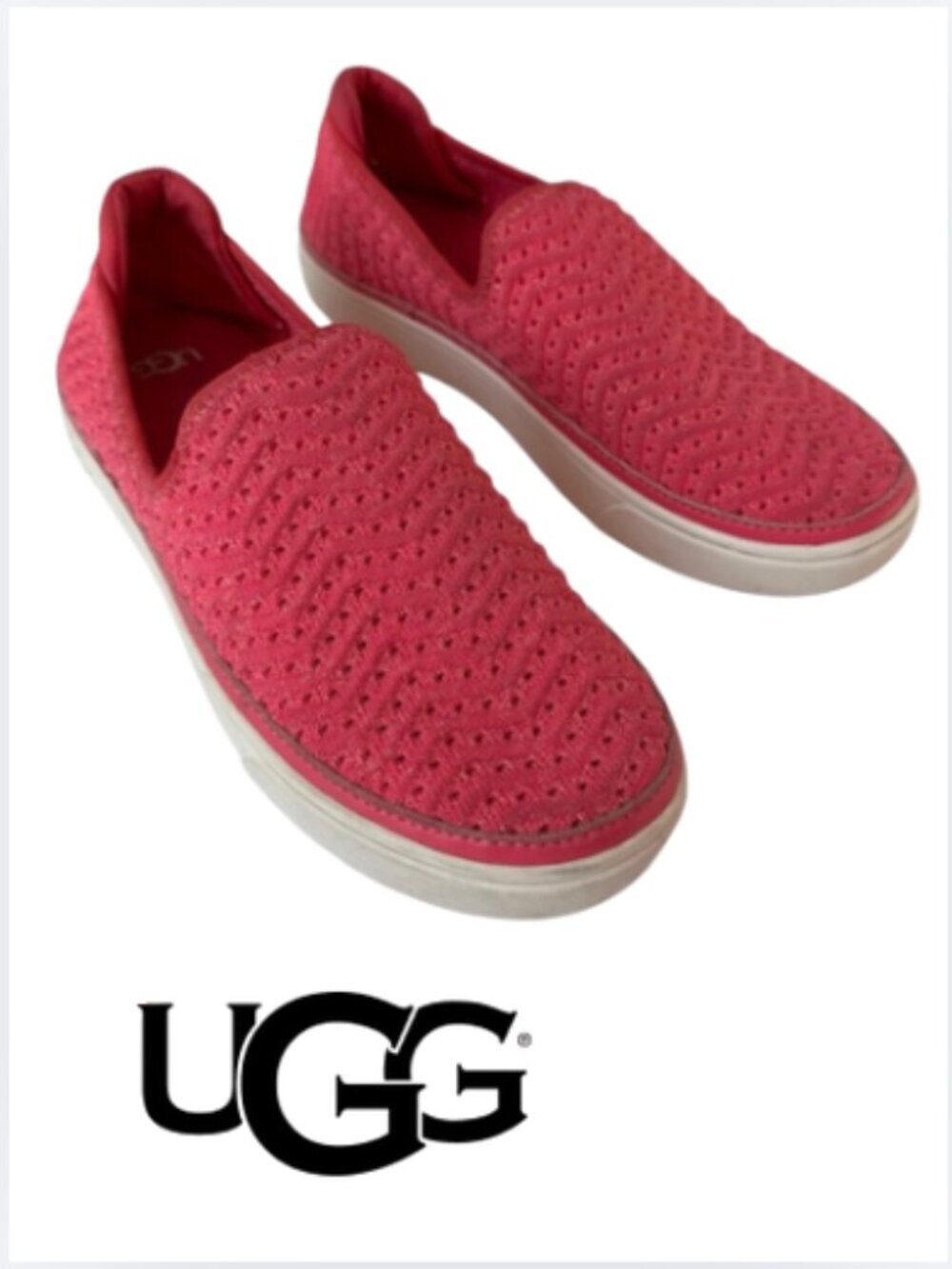 UGG Caplan Strawberry Pink Knit Slip-On Sneaker Loafer, 8